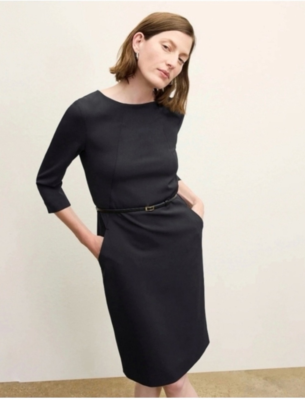 Classic Black Sheath Dress with Belt